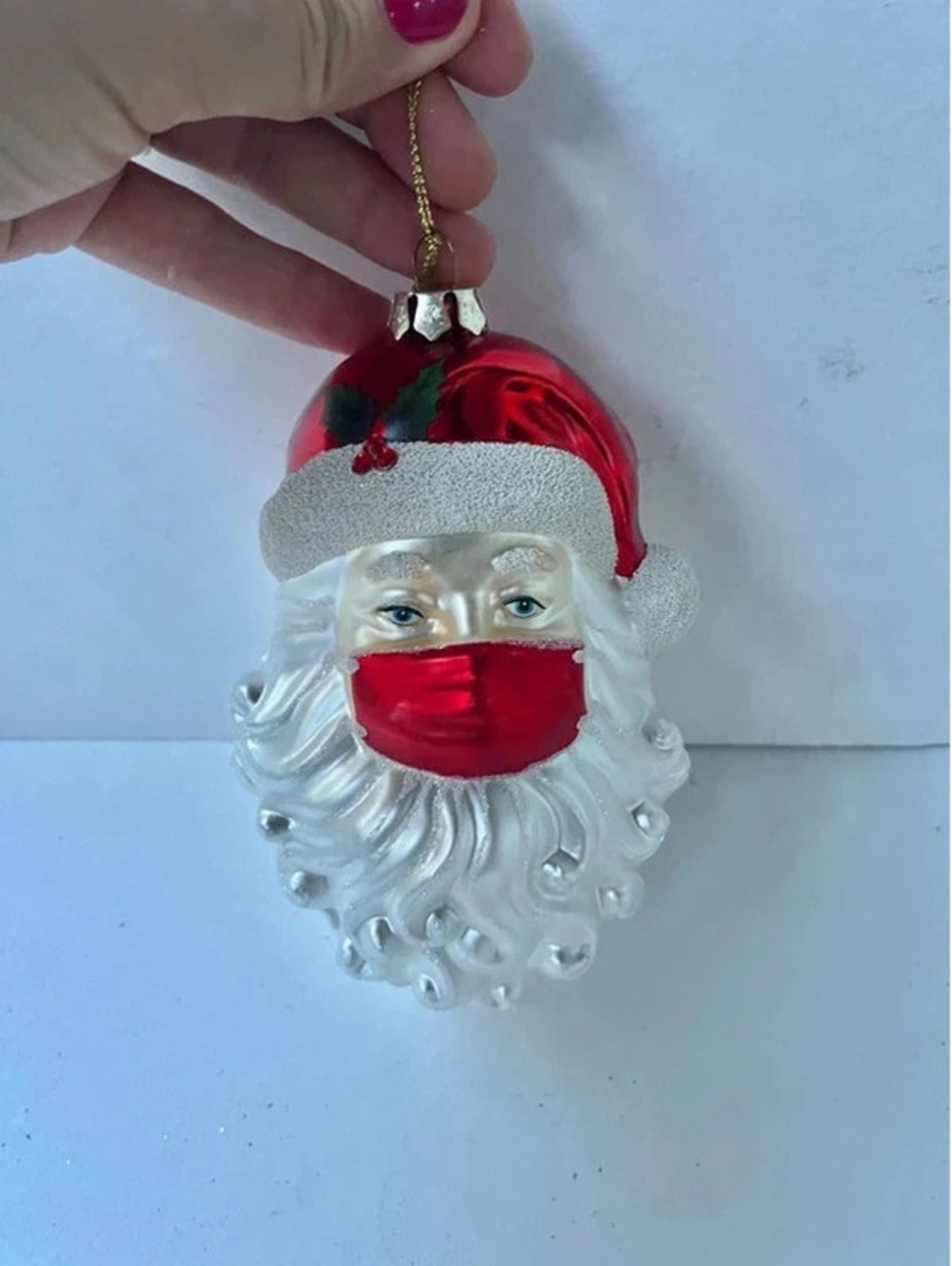 Glass Santa with mask Christmas ornament